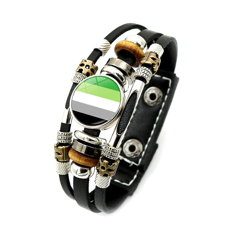 Pulsera de tejido de cuentas de cuero de cuero arcoiris al por mayor